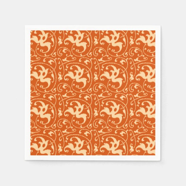 Serviette En Papier Ikat Floral Damask - Mandarin Orange (Devant)