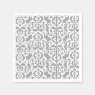 Serviette En Papier Ikat Moorish Damask - gris argenté et blanc