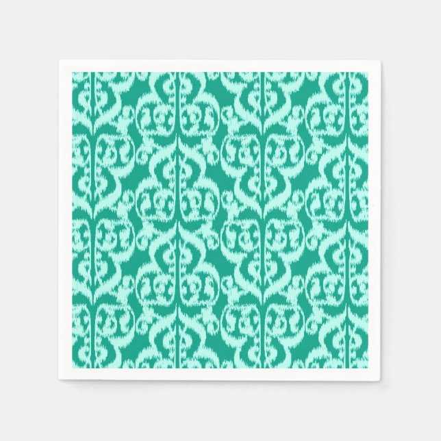 Serviette En Papier Ikat Moorish Damask - paon et aqua (Devant)