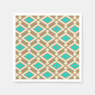 Serviette En Papier Ikat Motif - Turquoise, Taupe et Beige