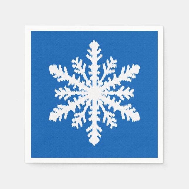 Serviette En Papier Ikat Snowflake 1 de 4 - Cobalt bleu et blanc (Devant)