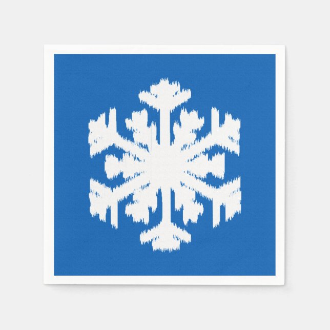 Serviette En Papier Ikat Snowflake - Cobalt bleu et blanc (Devant)