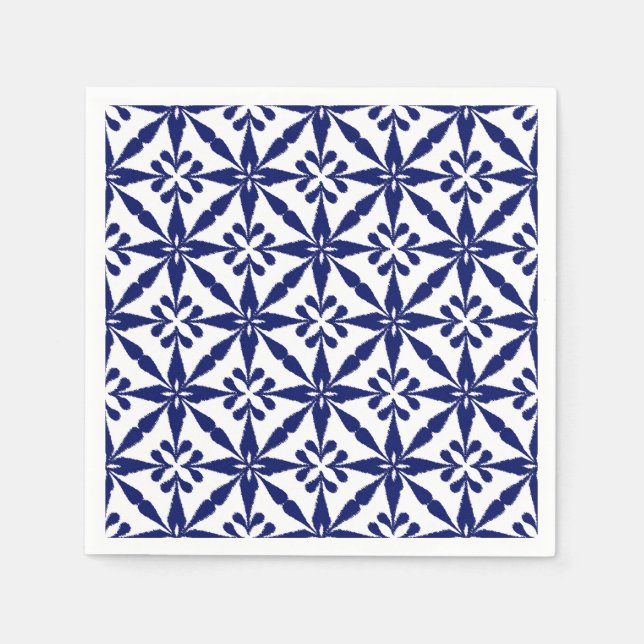Serviette En Papier Ikat Star Motif - Marine bleu et blanc (Devant)