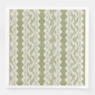 Serviette En Papier Ikat Vert Sauge, Rayure de Table Évasée