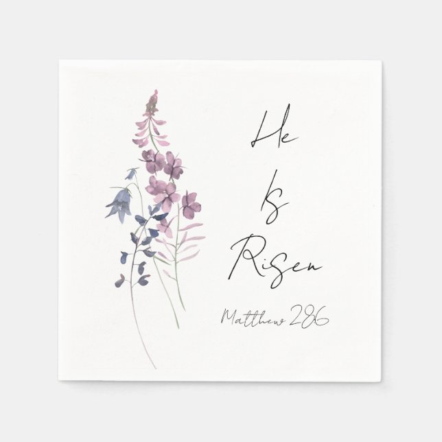 Serviette En Papier Il est ressuscité Purple Floral Script Religieux P (Devant)
