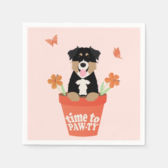 Serviette En Papier Il Est Temps De Pawty Australian Shepherd Dog (Devant)