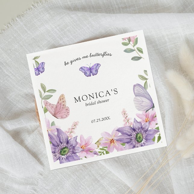 Serviette En Papier Il lui donne des papillons dans l'estomac Fête de  (he gives her butterflies bridal shower napkins)