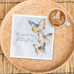 Serviette En Papier Il Me Donne Des Papillons Bleu Moderne Enterrement