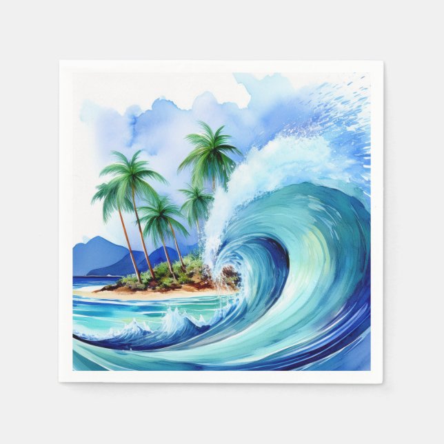 Serviette En Papier Île Kai Aloha Vague Aquarelle (Devant)
