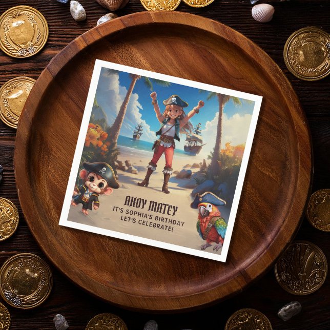 Serviette En Papier Ile tropicale Pirate Girl Anniversaire (Créateur téléchargé)