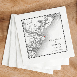 Serviette En Papier Île Tybee Géorgie Carte Mariage élégant