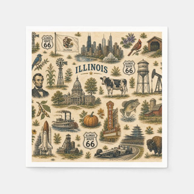Serviette En Papier Illinois Route 66 Table Skyline (Devant)