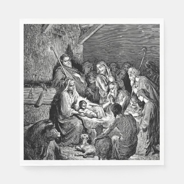 Serviette En Papier Illustrated Christmas Nativity Scene (Devant)