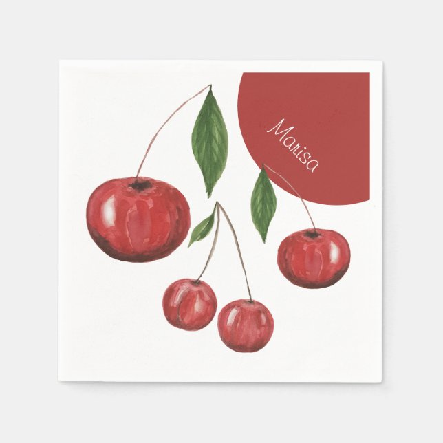 Serviette En Papier Illustration aquarelle de cerises douces (Devant)