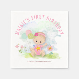 Serviette En Papier Illustration Baby Girl Cute First Birthday Party