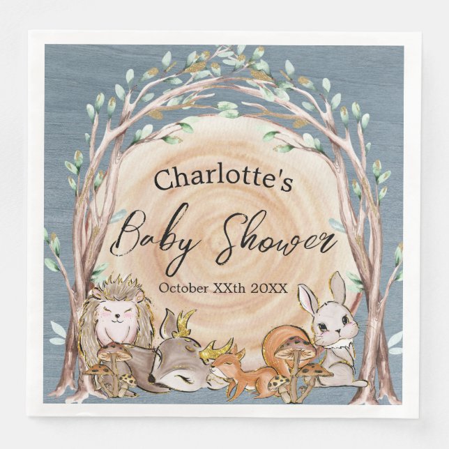 Serviette En Papier Illustration Baby shower des animaux forestiers (Devant)