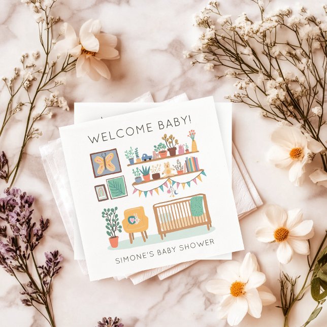 Serviette En Papier Illustration Cute Nursery BABY SHOWER PERSONNALISÉ (Cute Nursery Illustration CUSTOM BABY SHOWER Napkins
)