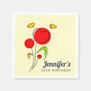 Serviette En Papier Illustration d'anniversaire des fleurs du coeur ro
