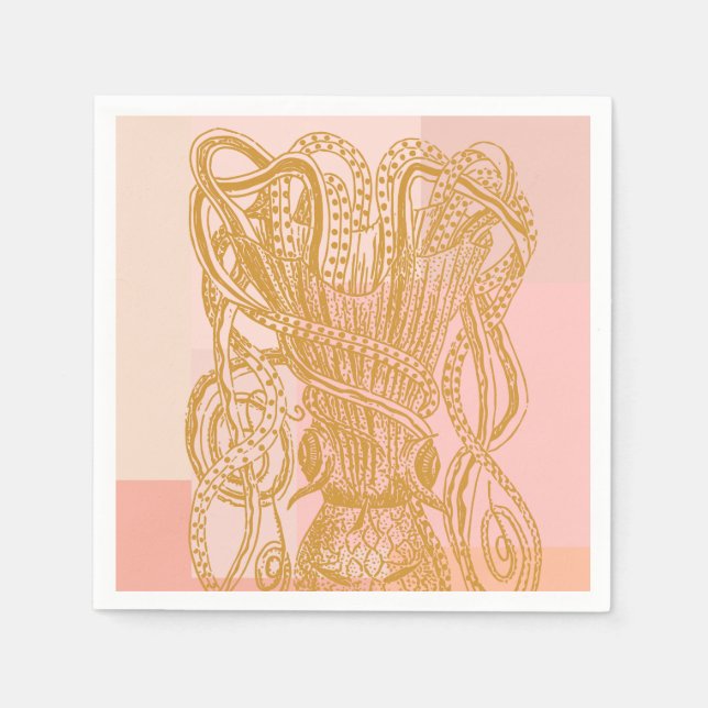 Serviette En Papier Illustration d'art de la ligne Octopus Vintage en  (Devant)