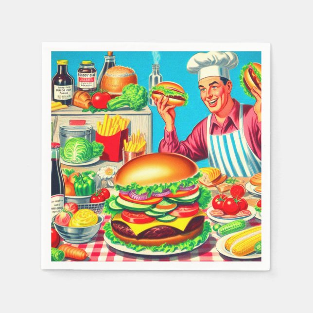Serviette En Papier Illustration de bande dessinée Retro Hamburger (Devant)