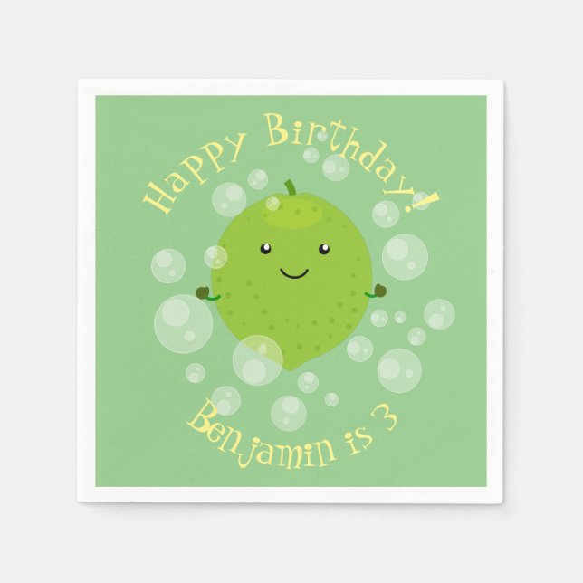 Serviette En Papier Illustration de bulles de chaux vert mou (Devant)