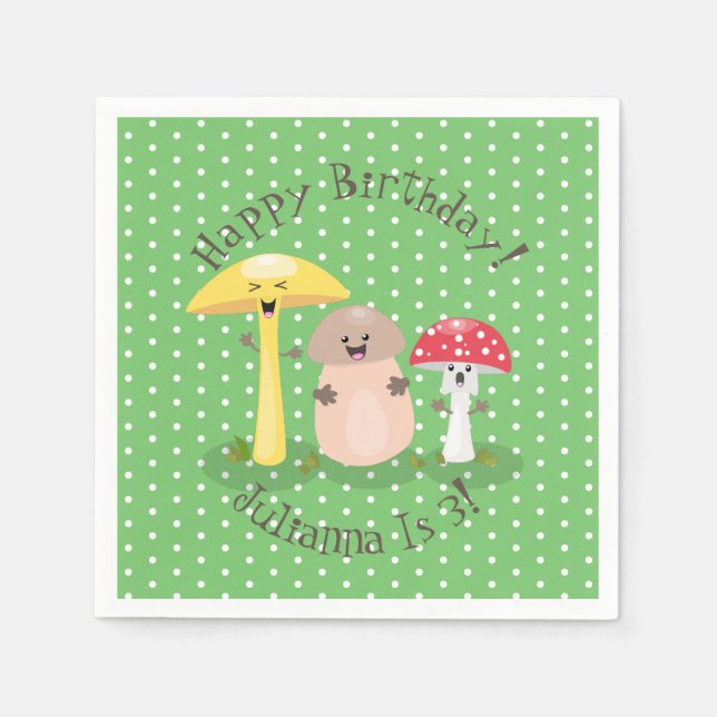 Serviette En Papier Illustration de champignons de champignons joyeux  (Devant)