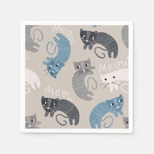 Serviette En Papier Illustration de chat de dessin animé (Devant)