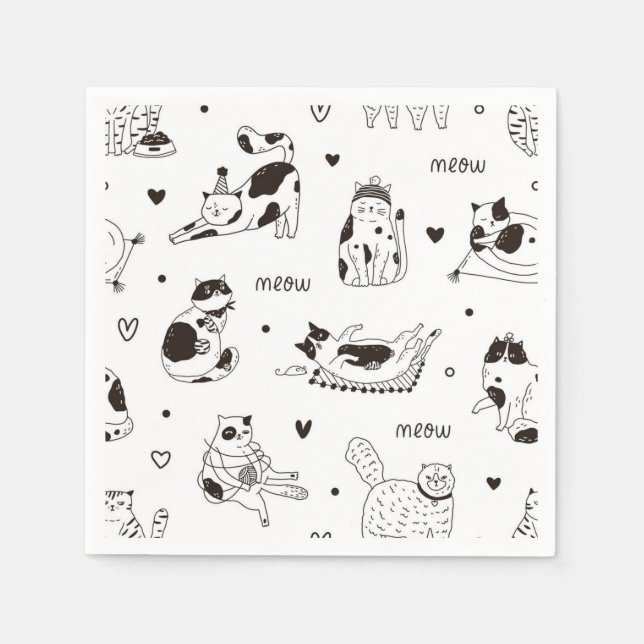 Serviette En Papier Illustration de chat de dessin animé (Devant)