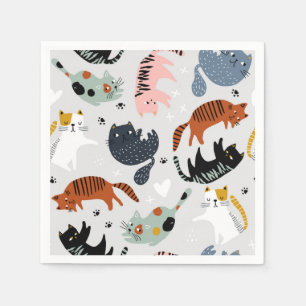 Serviette En Papier Illustration de chat de dessin animé