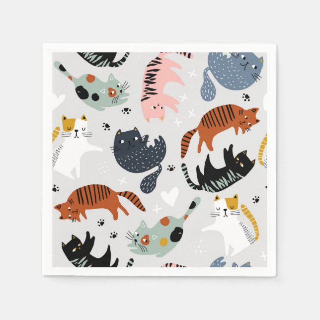 Serviette En Papier Illustration de chat de dessin animé (Devant)