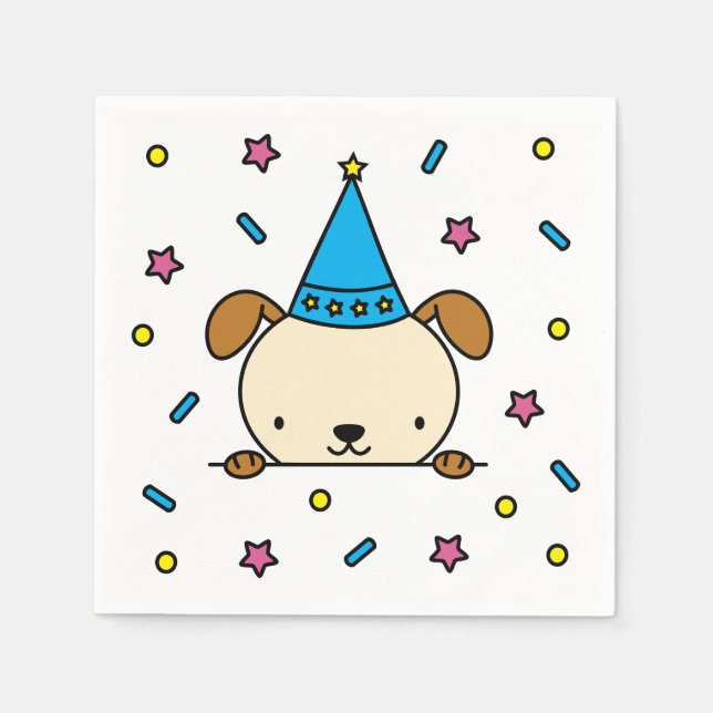 Serviette En Papier illustration de chien d'anniversaire avec confetti (Devant)