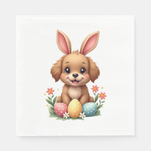 Serviette En Papier Illustration de chien de Pâques vintage avec lapin