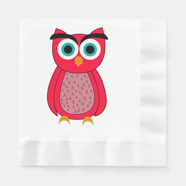 Serviette En Papier Illustration de chouette rose mignonne (Devant)