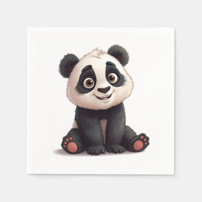 Serviette En Papier Illustration de dessin animé d'ours panda assis (Devant)