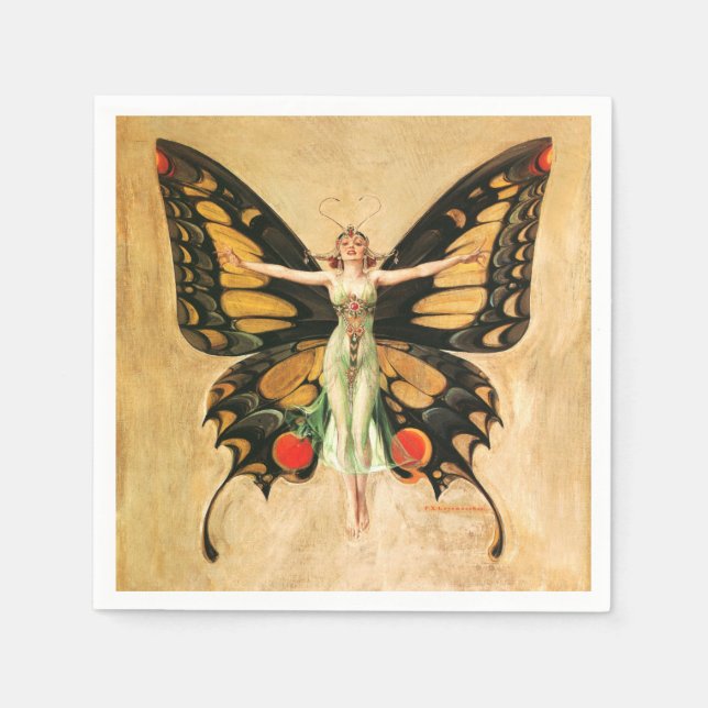 Serviette En Papier Illustration de femme de Leyendecker papillon Flap (Devant)