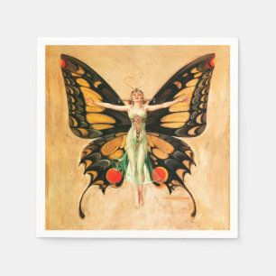 Serviette En Papier Illustration de femme volant papillon Flapper