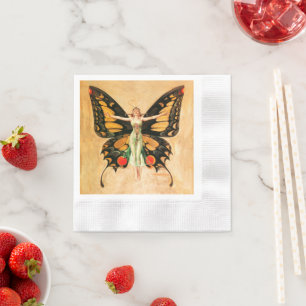Serviette En Papier Illustration de femme volant papillon Flapper