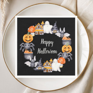 Serviette En Papier Illustration de fête d'Halloween heureuse noire mi