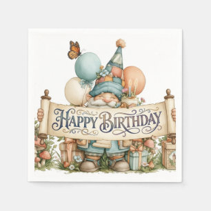 Serviette En Papier Illustration de gnome d'anniversaire avec ballons