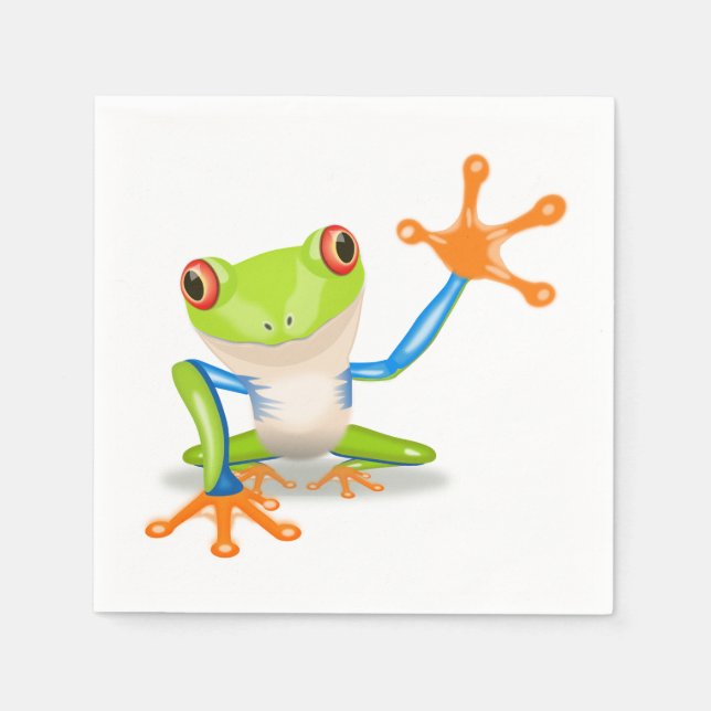 Serviette En Papier Illustration de grenouille à yeux rouges agitant (Devant)