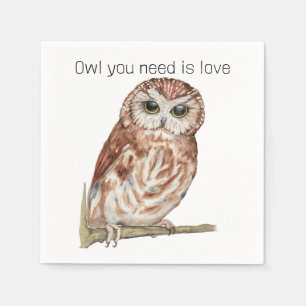 Serviette En Papier Illustration de hibou à l'aquarelle