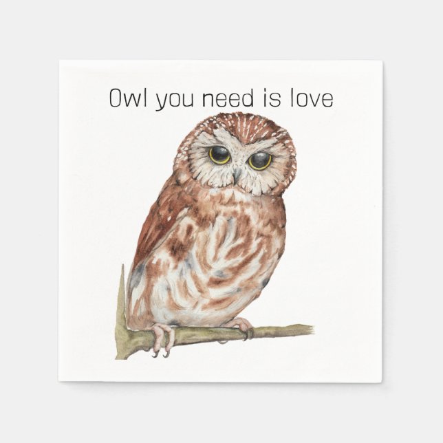 Serviette En Papier Illustration de hibou à l'aquarelle (Devant)