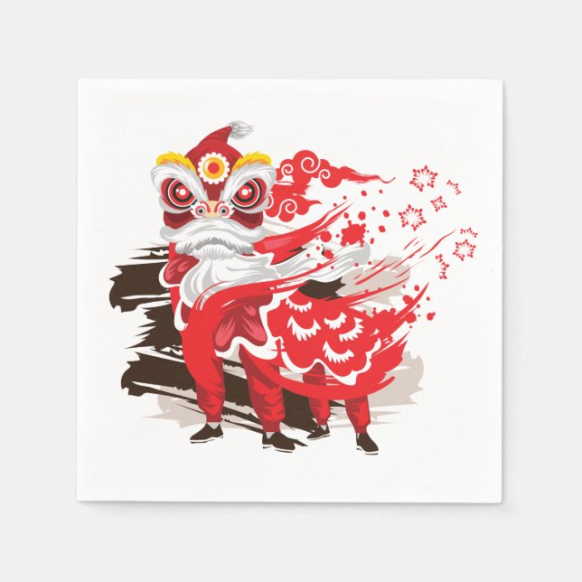 Serviette En Papier Illustration de la danseuse du lion rouge (Devant)