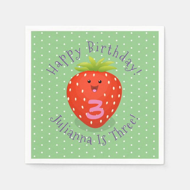 Serviette En Papier Illustration de la fraise Cute kawaii (Devant)