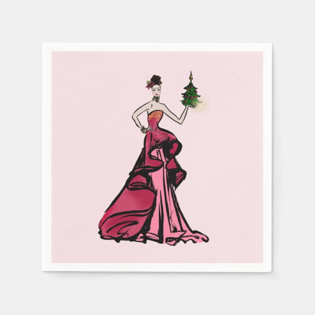 Serviette En Papier Illustration de la mode de Noël avec arbre (Devant)