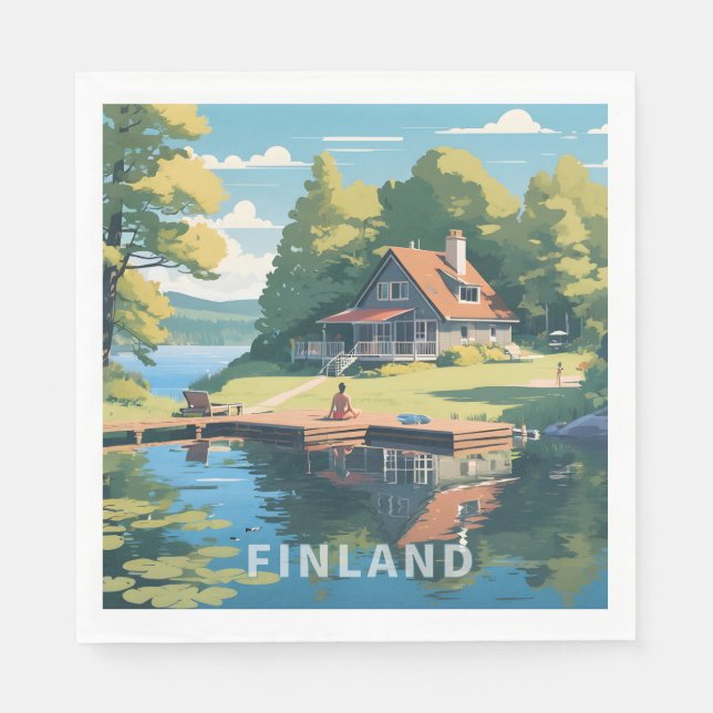 Serviette En Papier Illustration de la nature finlandaise (Devant)