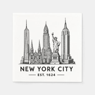 Serviette En Papier Illustration de la skyline de NYC avec la Statue d