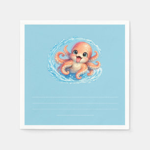 Serviette En Papier Illustration de la vie marine kawaii de la pieuvre