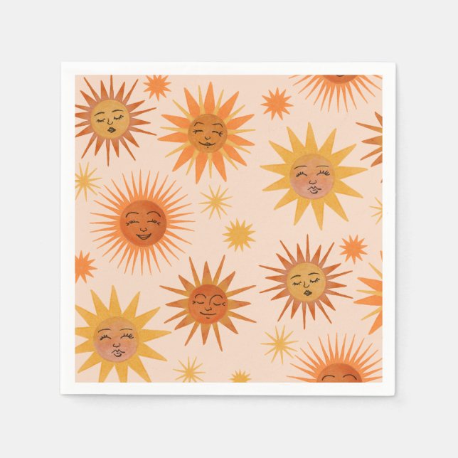 Serviette En Papier Illustration de l'aquarelle orange Sun Face (Devant)
