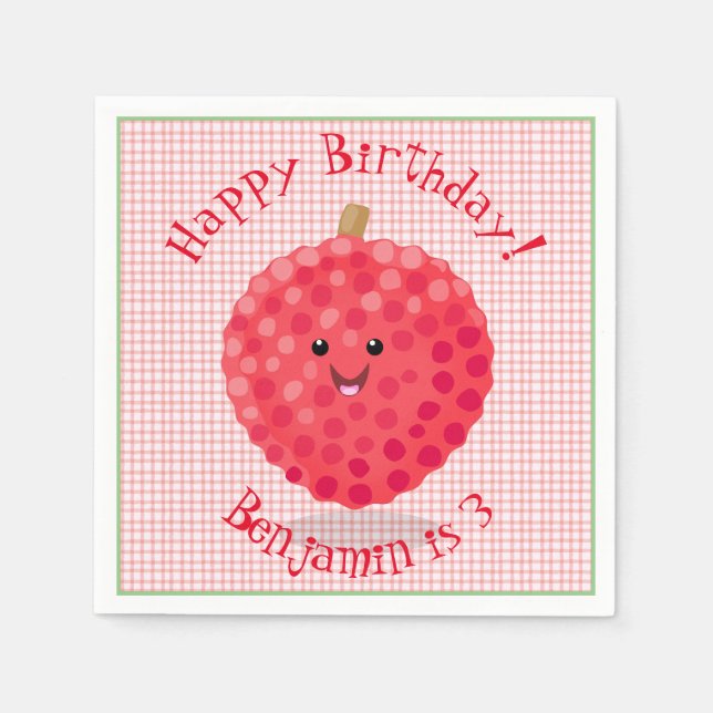 Serviette En Papier Illustration de litchee rose mignon (Devant)
